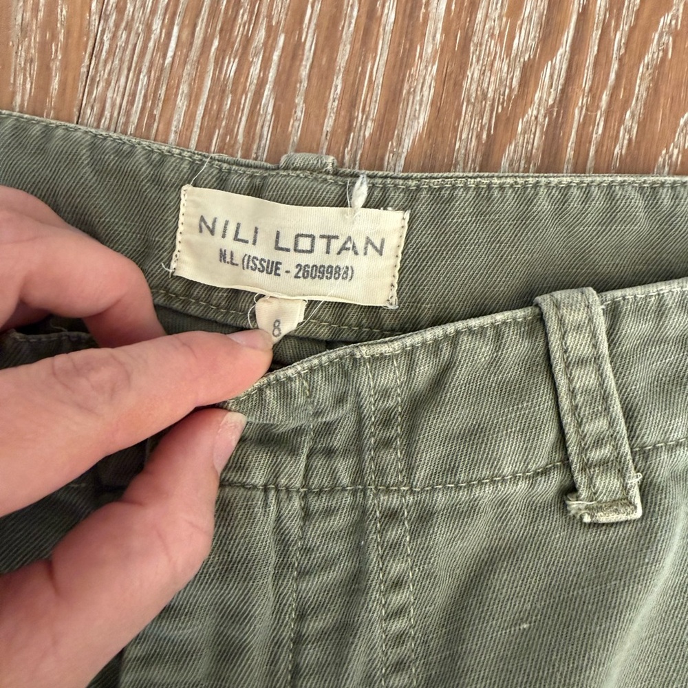 Nili Lotan Luna Pant w/ Tape in Green w/ Orange and Navy Tape sides sir 8 - Picture 4 of 9